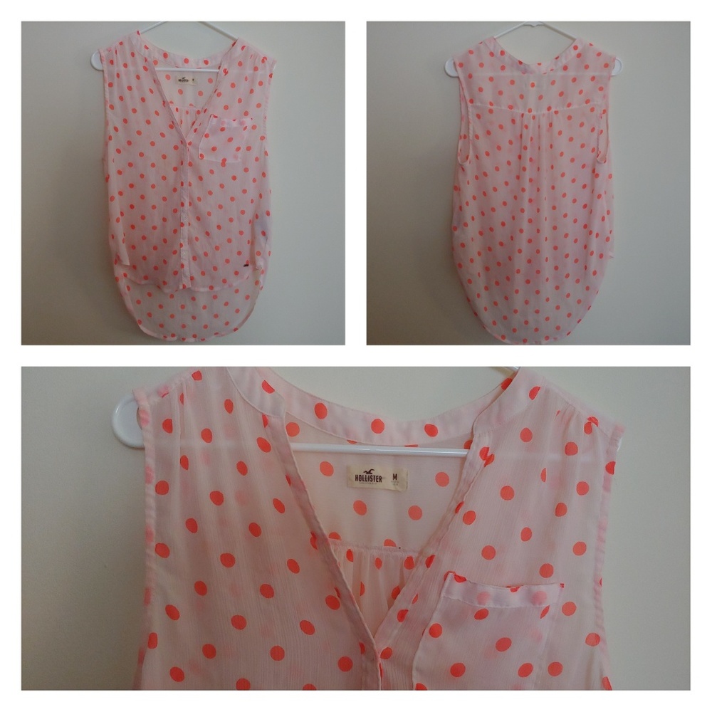 Sheer Light Pink Orange Polka Dot Chiffon Tank